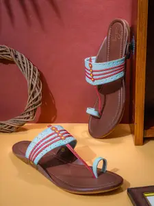 Sangria Brown And Blue Braided One Toe Flats