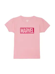 Wear Your Mind Girls Marvel Typography Printed Puffed Sleeves Pure Cotton T-Shirt