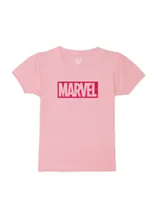 Wear Your Mind Girls Marvel Logo Glitter Printed Pure Cotton T-Shirt