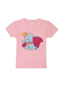 Wear Your Mind Girls Dumbo Printed Puff Sleeves Pure Cotton T-shirt
