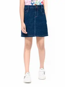 Bodycare Kids Polka Dot Printed Mini Stretchable Denim Skirt