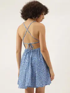 AAHWAN Floral Print Shoulder Straps Fit & Flare Mini Dress