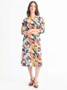 RAREISM Abstract Printed Tie Up Detailed Cotton A Line Dress
