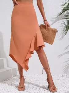 BoStreet Orange Coloured Flared Midi Skirt