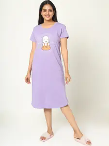 9shines Label Women Hosiery Cotton Graphic Printed Short Nightdress