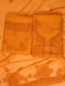 ADA Mustard Embroidered Georgette Chikankari Unstitched Dress Material