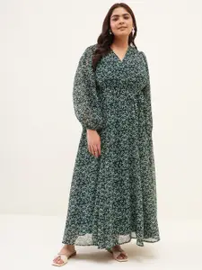 Femella Ethnic Motifs Printed Puff Sleeves Casual Maxi Dress