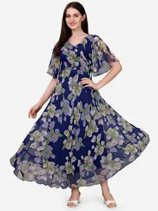 Fashion2wear Floral Printed Flared Sleeve Georgette Maxi Dress