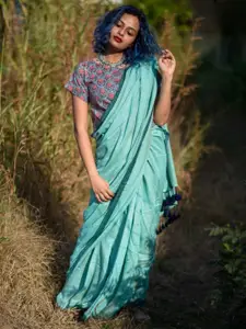 Suta Printed Border Cotton Blend Saree