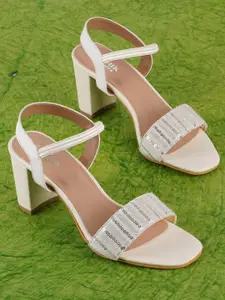 Anouk White Embellished Block Heels