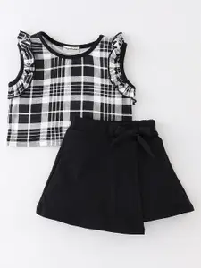 CrayonFlakes Girls Black & White Checked Top with Skirt