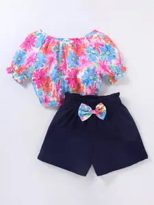 CrayonFlakes Girls Floral Printed Top With Shorts
