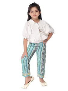 Nottie Planet Girls White & Blue Top with Palazzos