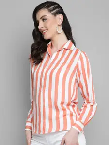 Kook N Keech Peach Classic Fit Opaque Striped Casual Shirt