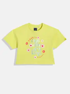 Allen Solly Junior Girls Typography Printed Pure Cotton Applique T-shirt