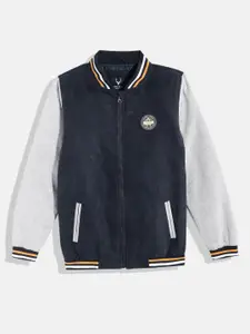 Allen Solly Junior Boys Applique Detail Varsity Jacket With Contrast Sleeves