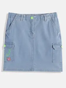 Allen Solly Junior Girls Embroidered Pockets Denim Straight Skirt