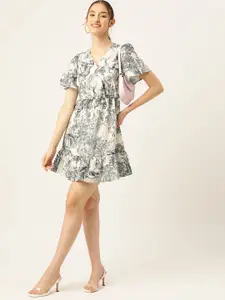 DressBerry Floral Print Flared Sleeves Tiered Dress