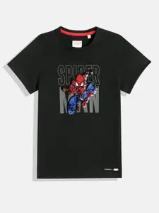 Allen Solly Junior x Marvel Boys Spiderman Sequin Embellished Pure Cotton T-shirt