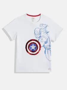 Allen Solly Junior x Marvel Boys Captain America Printed Sequinned Pure Cotton T-shirt