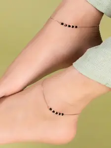 Zavya Women Set of 2 Rose Gold-Plated Beaded 925 Sterling Silver Anklet