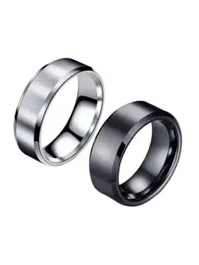 VIEN Men Set Of 2 Silver-Plated Stainless Steel Couple Rings