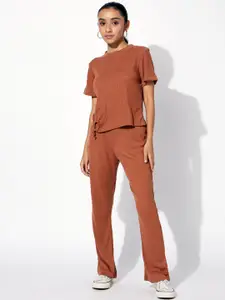 luyk Girls Ribbed Pure Cotton Top With Trousers
