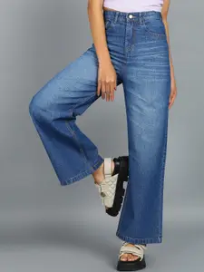 Urbano Fashion Women Wide Leg Light Fade Whiskers Jeans