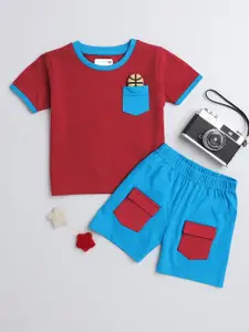 BUMZEE Boys Colourblocked Pure Cotton T-shirt with Shorts