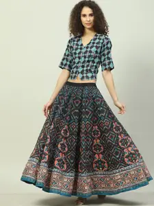 Biba Ethnic Motifs Printed V-Neck Top & Skirt