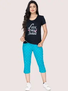 StyleAOne Pure Cotton Printed T-shirt with Capris