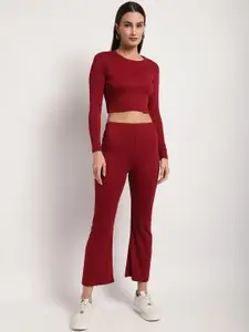 Miaz Lifestyle Round Neck Crop Top With Trousers