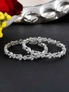Voylla Set Of 2 Rhodium-Plated CZ Studded Bangles