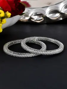 Voylla Set Of 2 Rhodium-Plated & CZ Studded Bangles