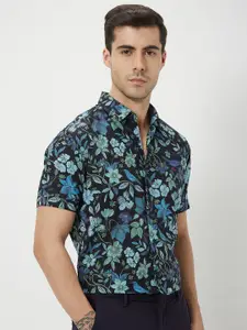 Mufti Men Navy Blue Classic Slim Fit Floral Opaque Printed Casual Shirt