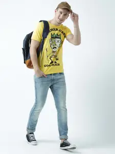 Huetrap Men Yellow Printed Round Neck T-shirt