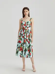 JC Collection Conversational Printed Fit & Flare Midi Dress