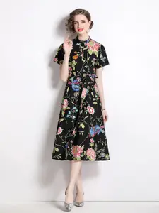 JC Collection Floral Print Fit & Flare Midi Dress