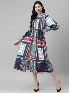 DEEBACO Multicoloured Print Shirt Midi Dress