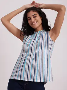 Pink Fort Blue Striped Cotton Top