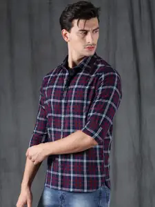 WROGN Men Navy & Red Slim Fit Checked Casual Shirt