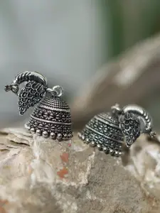 Maansh Silver-Plated Dome Shaped Jhumkas Earrings