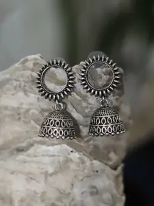Maansh Silver-Plated Dome Shaped Jhumkas Earrings