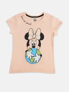 Pantaloons Junior Girls Peach-Coloured Minnie Mouse Printed T-shirt