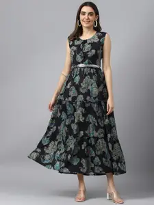 Ishin Black Floral Print Maxi Dress