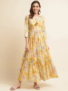 Ishin Yellow Floral Print Tie-up Maxi Dress