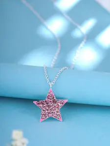 Raajsi by Yellow Chimes Girls Silver-Plated Crystal Studded Star Shaped Pendant