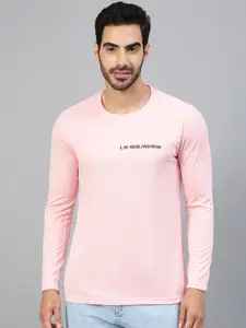 FTX Men Pink Typography V-Neck Pockets T-shirt