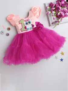 Pink Chick Girls Embellished Satin Fit & Flare Tulle Dress