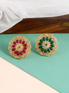 Silvermerc Designs Set Of 2 Gold-Plated Stone-Studded Finger Ring